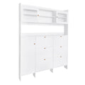 Multifunctional Shoe Cabinet With Storage Shelf & 6 Flip Drawers, Modern Large Hall Tree With Tempered Glass Doors, Elegant Foyer Cabinet With 4 Hooks For Hallway, White 5 Or More Drawers White Particle Board