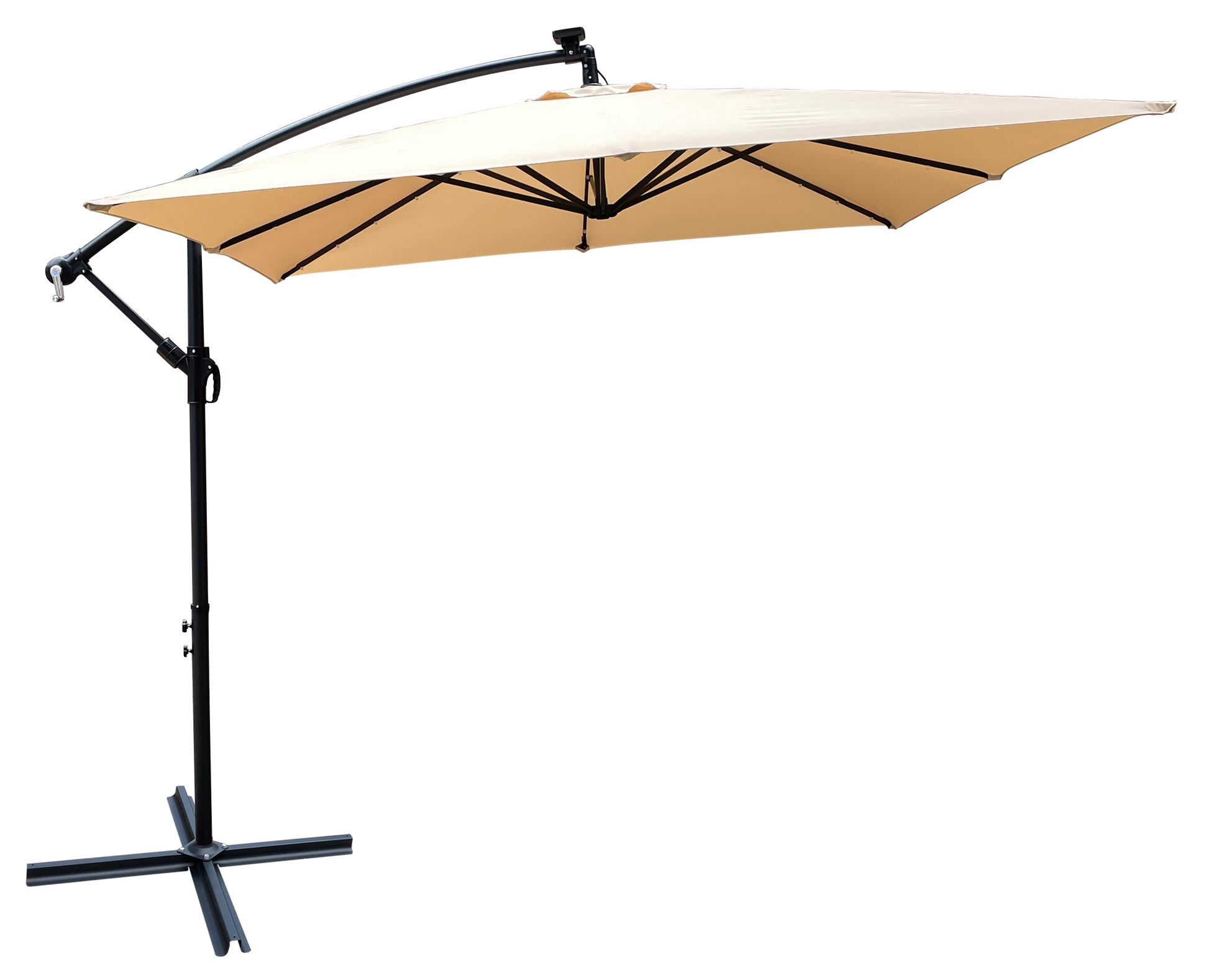 Square 2.5X2.5M Outdoor Patio Umbrella Solar Powered Led Lighted Sun Shade Market Waterproof 8 Ribs Umbrella With Crank And Cross Base For Garden Deck Backyard Pool Shade Outside Deck Swimming Pool