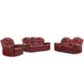 3 Pieces Recliner Sofa Sets Home Theater Seating Manual Recliner Chair With Center Console And Led Light Strip For Living Room, Wine Red Wine Red Foam Faux Leather