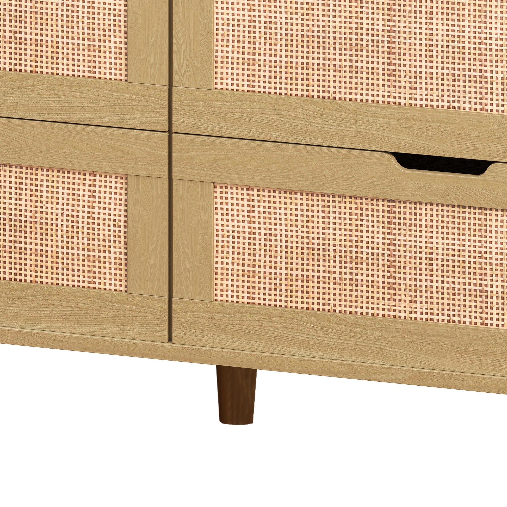 43.31"6 Drawers Rattan Storage Cabinet Rattan Drawer With Led Lights And Power Outlet,For Bedroom,Living Room,Natural Natural Particle Board