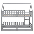 Twin Over Twin House Bunk Bed With Fence And Door, Gray Box Spring Not Required Twin Gray Wood Bedroom Bunk Solid Wood Mdf