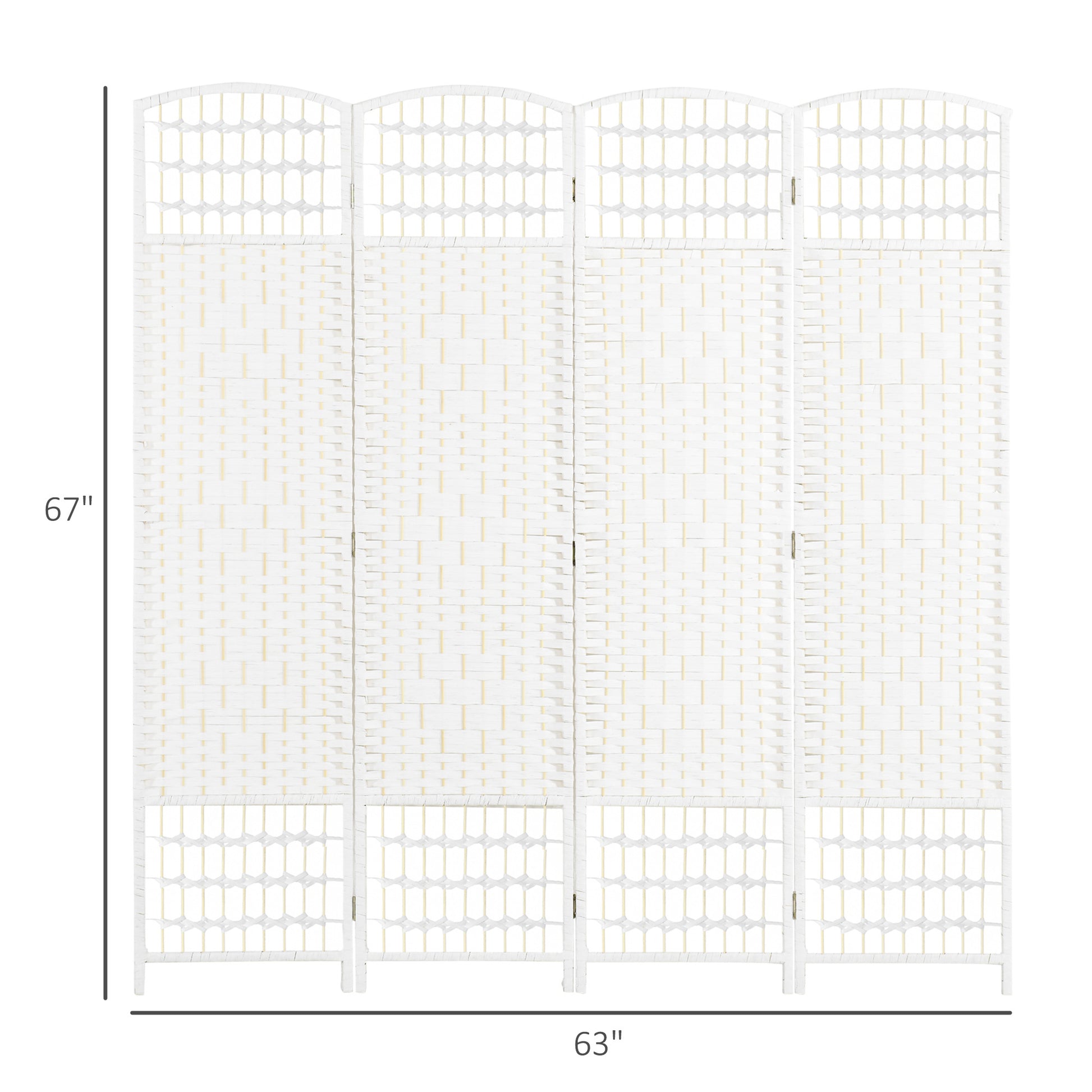 4 Panel Room Divider, Folding Privacy Screen, 5.6' Room Separator, Wave Fiber Freestanding Partition Wall Divider For Rooms, Home, Office, White White Paper