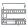 Twin Over Twin House Bunk Bed With Fence And Door, Gray Box Spring Not Required Twin Gray Wood Bedroom Bunk Solid Wood Mdf