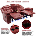 3 Pieces Recliner Sofa Sets Home Theater Seating Manual Recliner Chair With Center Console And Led Light Strip For Living Room, Wine Red Wine Red Foam Faux Leather