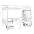 Full Over Full Size Bunk With Staircase,The Down Bed Can Be Convertible To Seats And Table Set,White Box Spring Not Required Full White Wood Bedroom Bunk Pine