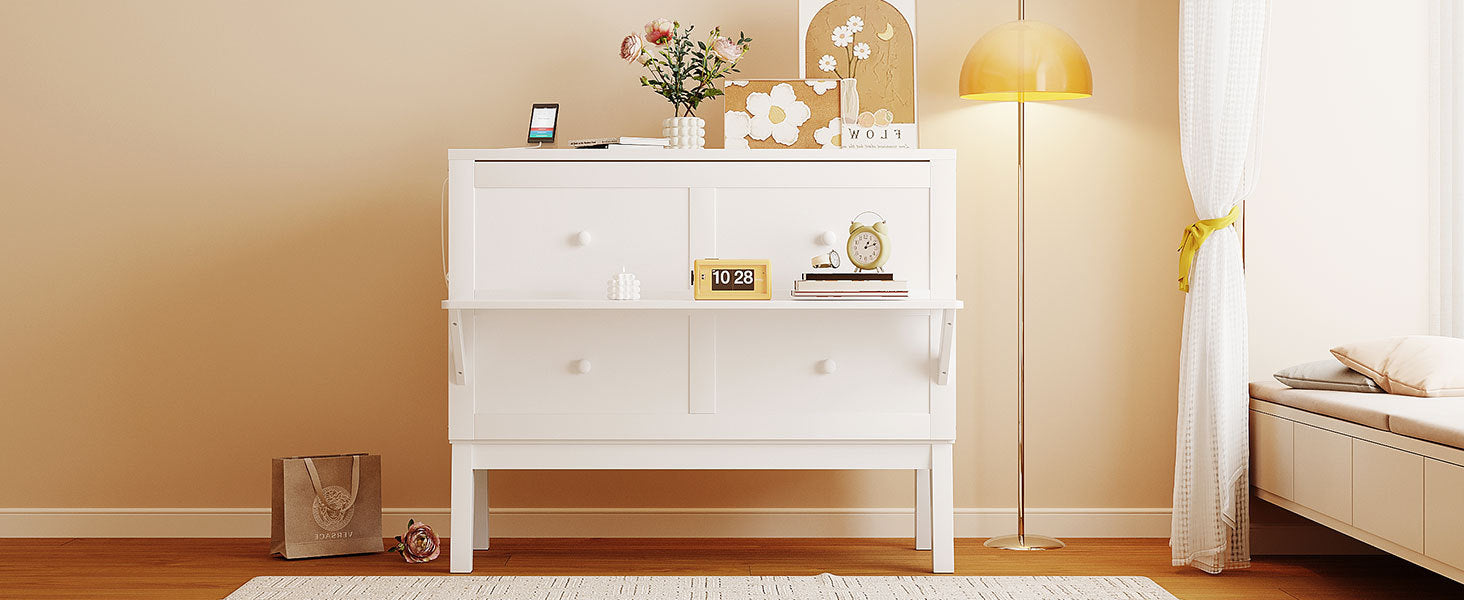 Full Size Murphy Bed With Usb Port And Removable Shelves On Each Side,White White Solid Wood Mdf