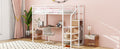 Twin Size Metal Loft Bed With Desk And Metal Grid, Stylish Metal Frame Bed With Lateral Storage Ladder And Wardrobe, White White Mdf Metal