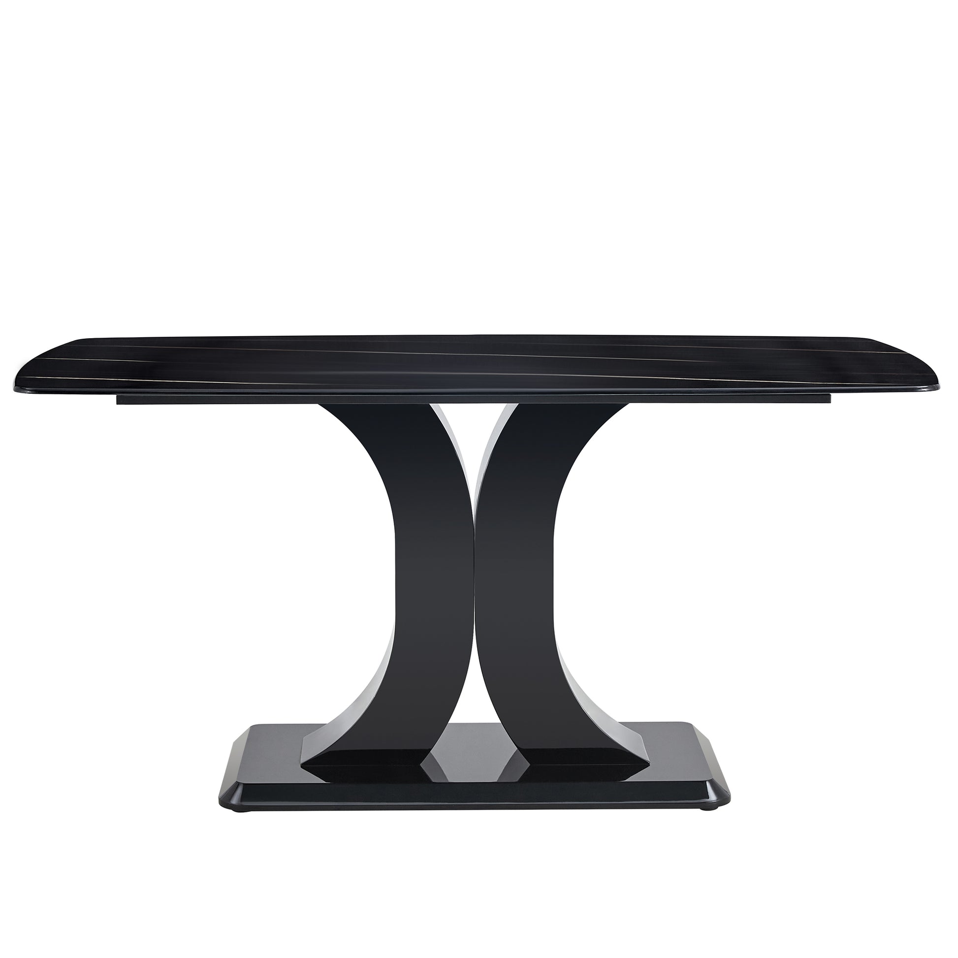 Rectangular 63" Marble Dining Table, Luxurious Dining Room Table With Faux Marble Top And X Shape Mdf Base, Modern Kitchen Dining Table For Kitchen Living Dining Room Black Luxury,Modern Mdf Glass