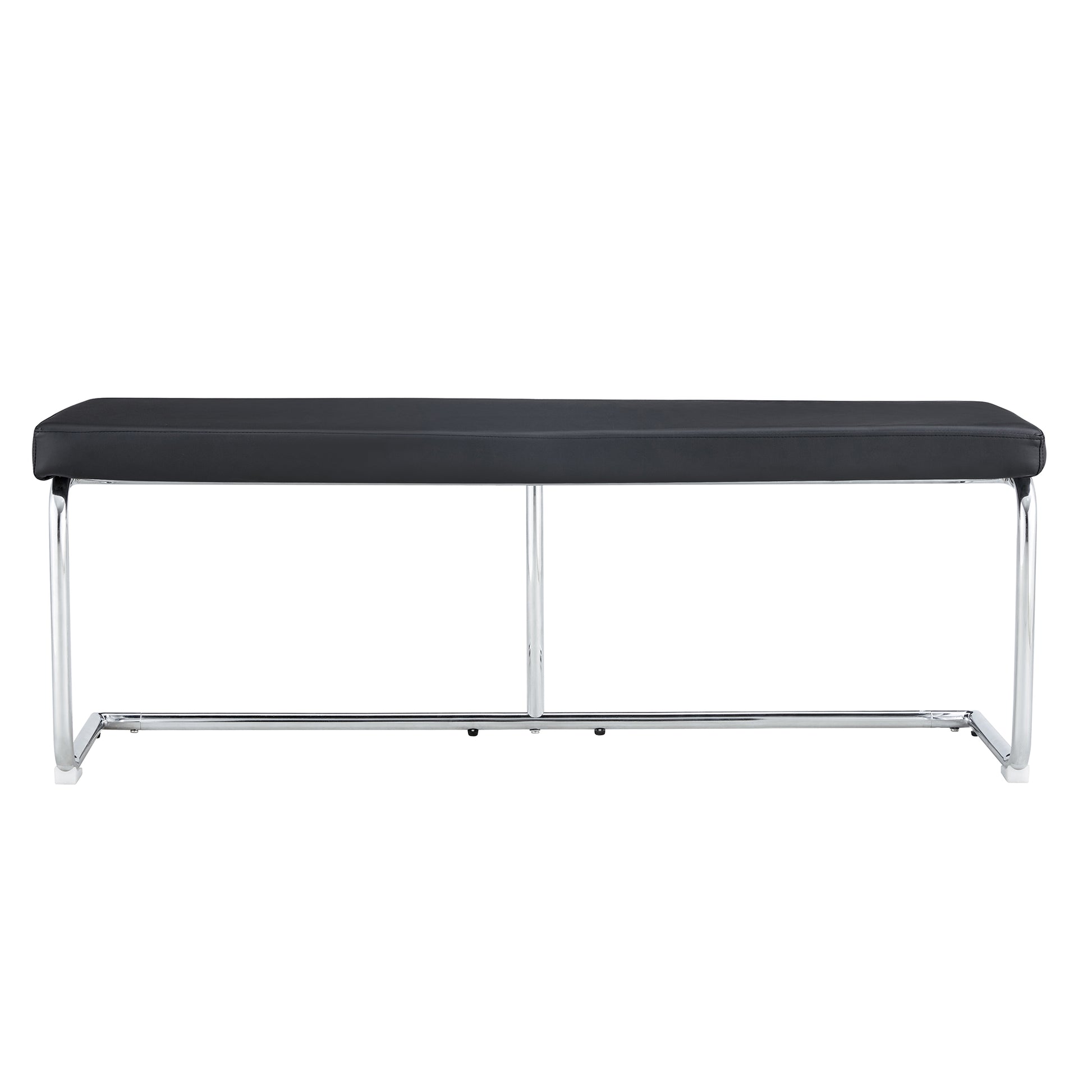 51.6" Decorative Stainless Steel Contemporary Bench In Faux Leather For Entryway Bench, Bedroom End Of Bench, Dining Bench, Kitchen Seat Dining, Easy To Assembled, Black Black Modern Metal