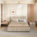 Queen Size Upholstered Platform Bed With Twin Trundle And 2 Storage Drawers Underneath, Linen Fabric With Wood Slat, For Bedroom,Light Beige Box Spring Not Required Queen Light Beige Wood Bedroom American Design Bed Frame Linen Linen