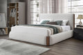 Sandro Queen Bed, White Boucl & Walnut Finish Bd02470Q Queen White Boucle