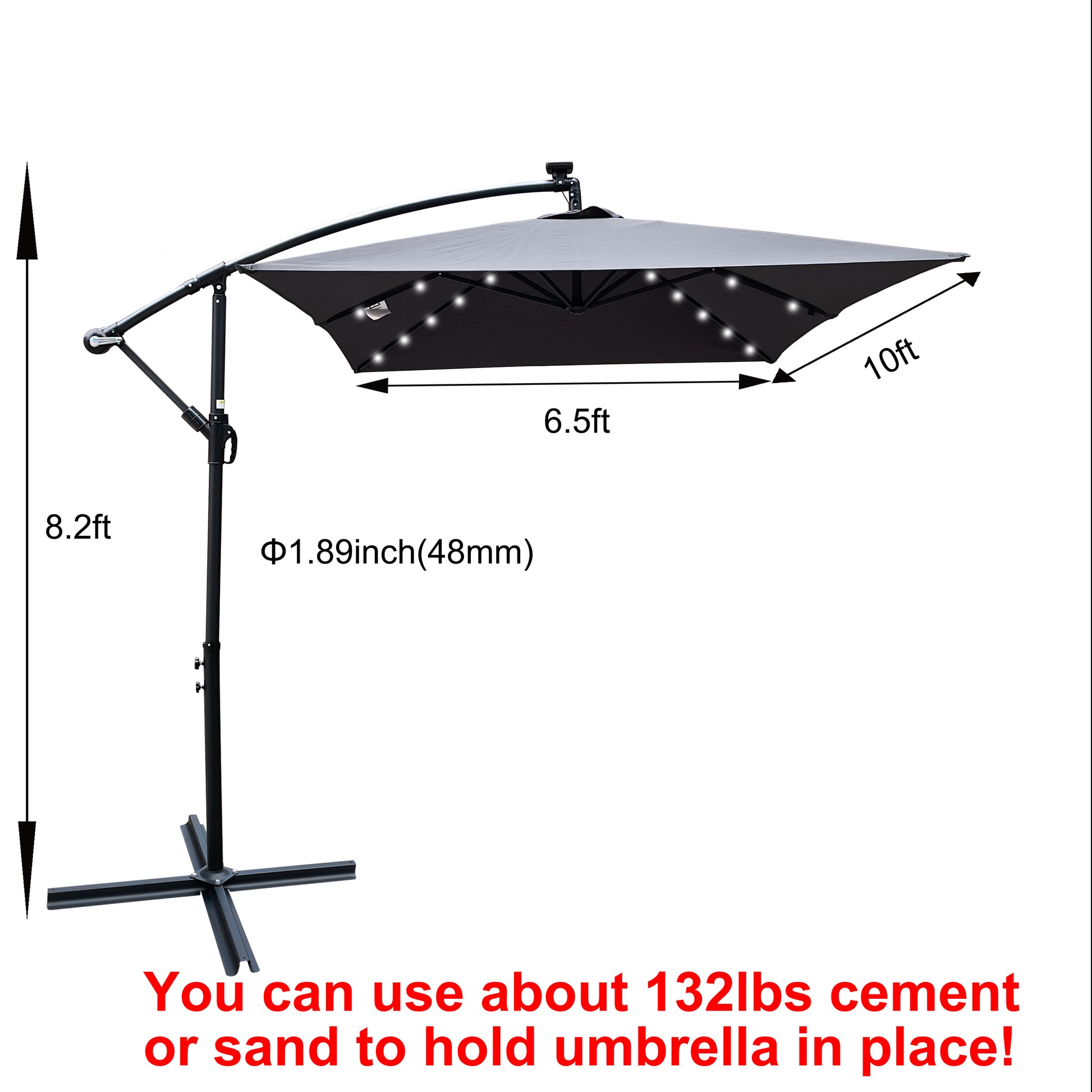 Rectangle 2X3M Outdoor Patio Umbrella Solar Powered Led Lighted Sun Shade Market Waterproof 6 Ribs Umbrella With Crank And Cross Base For Garden Deck Backyard Pool Shade Outside Deck Swimming Pool