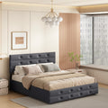 Queen Size Upholstered Linen Fabric Trundle Bed With Drawers Grey Box Spring Not Required Queen Grey Wood Bedroom American Design Bed Frame Linen Linen