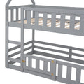 Twin Over Twin House Bunk Bed With Fence And Door, Gray Box Spring Not Required Twin Gray Wood Bedroom Bunk Solid Wood Mdf