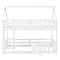 Twin Over Twin House Bunk Bed With Fence And Door, White Box Spring Not Required Twin White Wood Bedroom Bunk Solid Wood Mdf