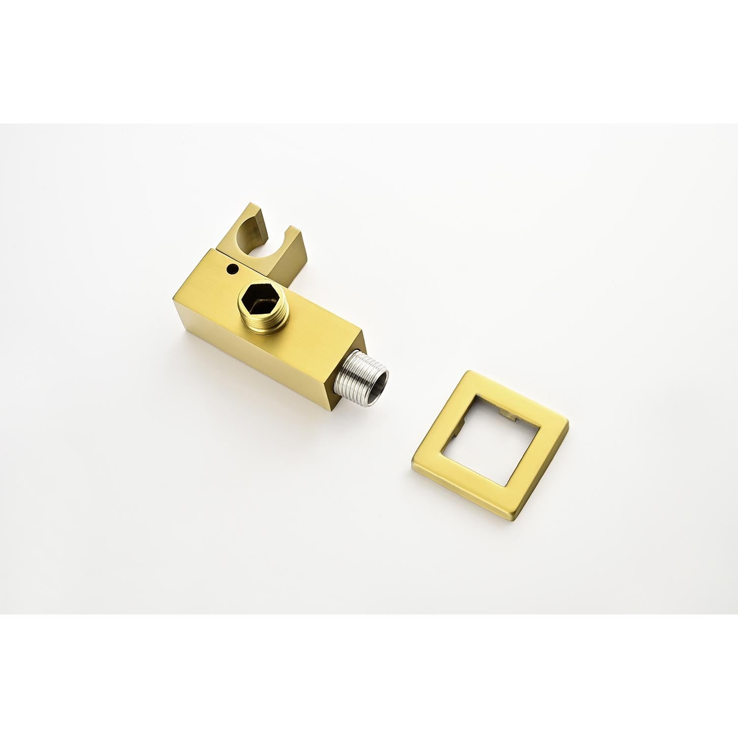 Shower System With Rain Shower Head, Hand Shower Head, Water Control Valve, Shower Bracket, Hose And Niche Brushed Gold Wall Mounted Bathroom Brass