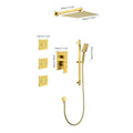 Shower System With Shower Head, Hand Shower, Slide Bar, Bodysprays, Shower Arm, Hose, Valve Trim, And Lever Handles Brushed Gold Wall Mounted Bathroom Brass