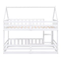 Twin Over Twin House Bunk Bed With Fence And Door, White Box Spring Not Required Twin White Wood Bedroom Bunk Solid Wood Mdf