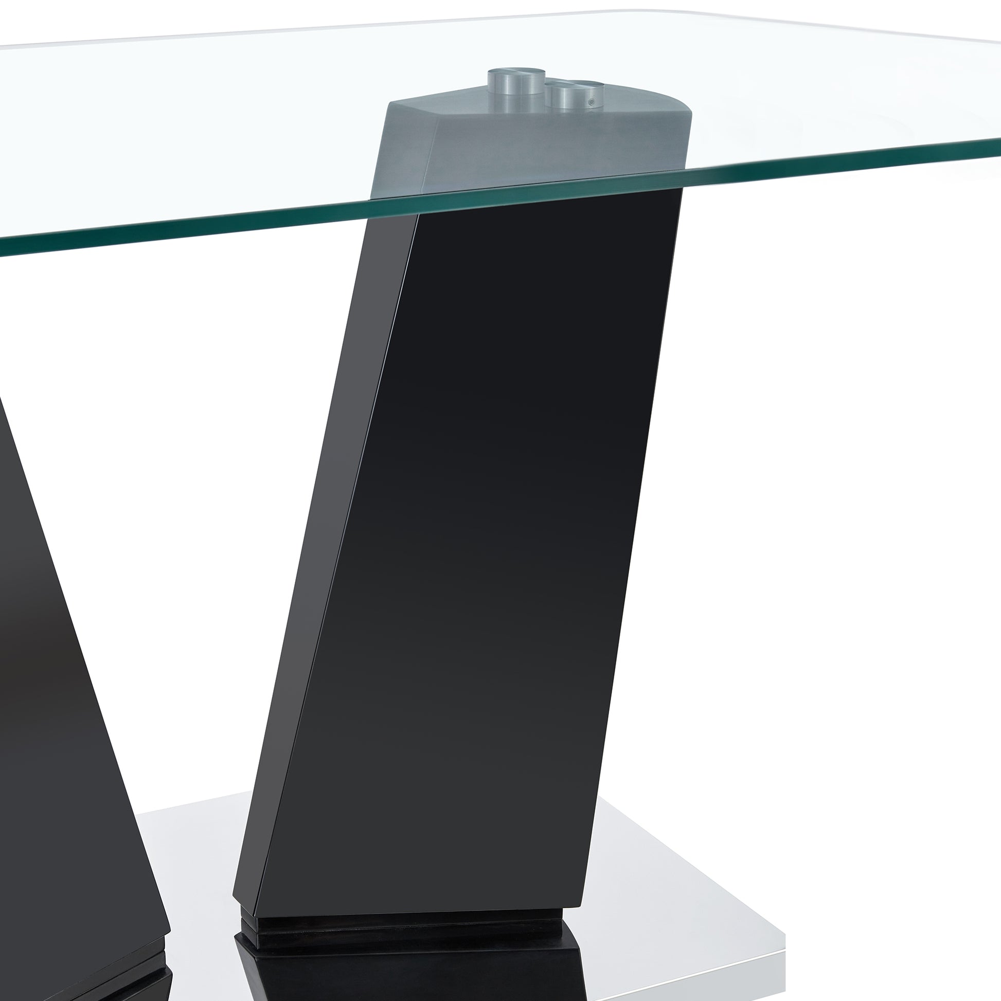 Modern Dining Table, 63" Dining Room Table With Glasstop And V Shape Base, Rectangular Kitchen Dining Table For Kitchen Living Dining Room Only Table Clear Black Dining Room Luxury,Modern Mdf Glass Glass Metal