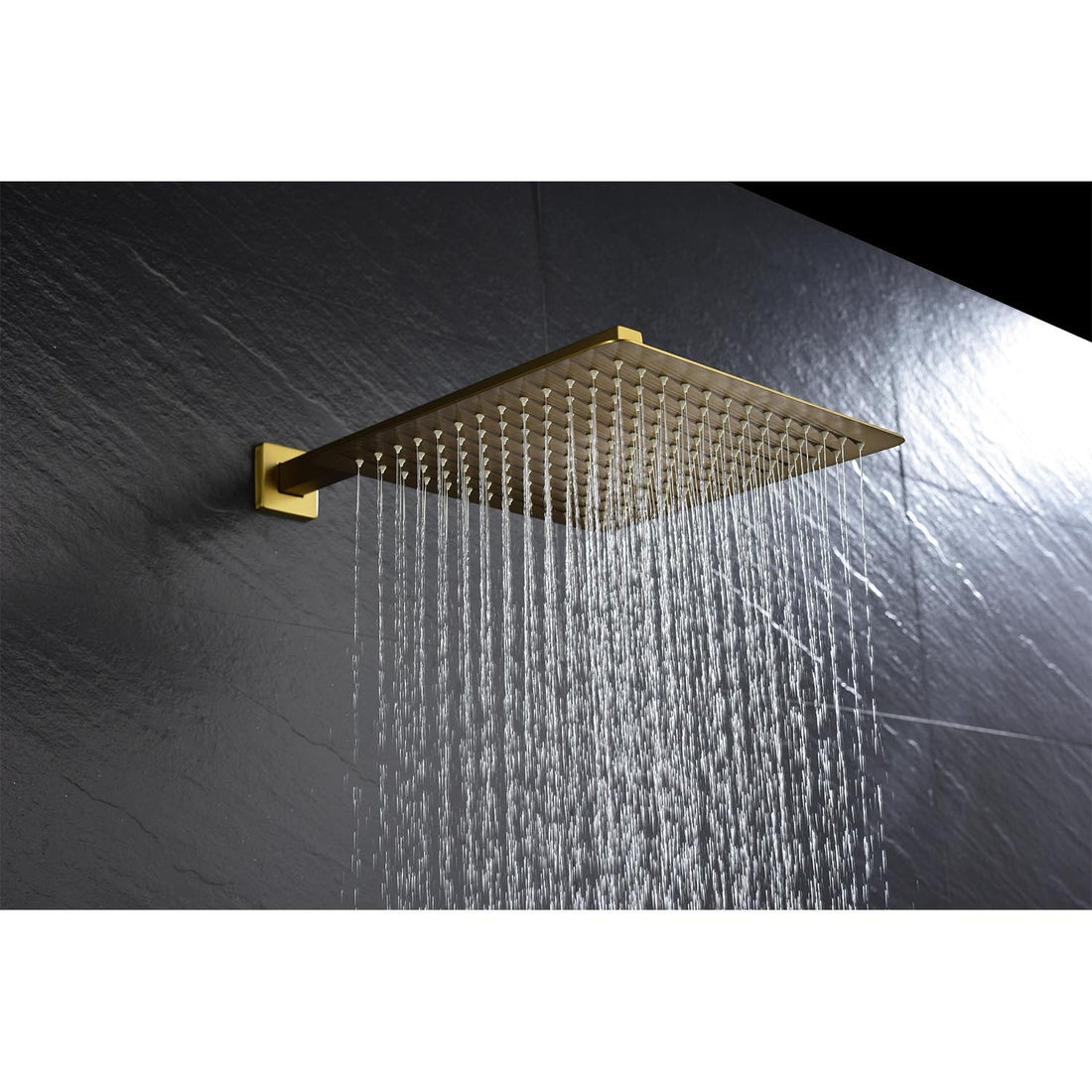 Shower System With Rain Shower Head, Hand Shower Head, Water Control Valve, Shower Bracket, Hose And Niche Brushed Gold Wall Mounted Bathroom Brass