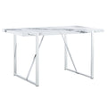 Modern Dining Table, 55 Inch Faux Marble Kitchen Table For 4 People, Rectangular Dinner Table For Dining Room, Home Office, Living Room Furniture, Easy Assembly, White & Silver Only Table White Wood