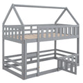 Twin Over Twin House Bunk Bed With Fence And Door, Gray Box Spring Not Required Twin Gray Wood Bedroom Bunk Solid Wood Mdf