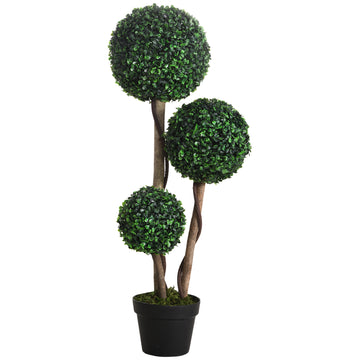 Artificial Plant For Home Decor Indoor & Outdoor Fake Plants Artificial Tree In Pot, 3 Ball Boxwood Topiary Tree For Home Office, Living Room Decor, Dark Green Dark Green Plastic