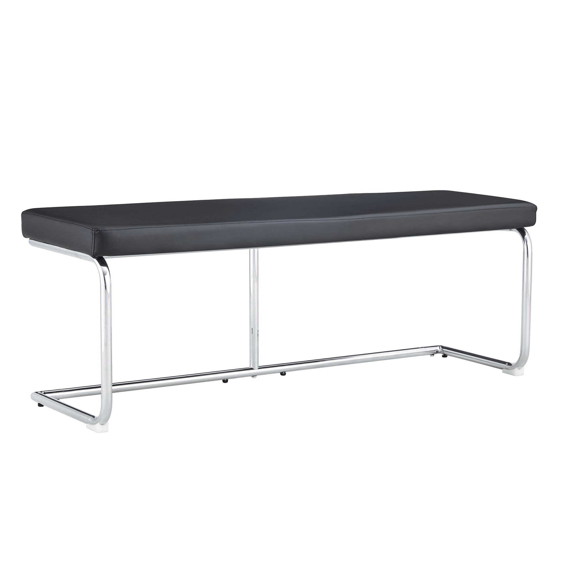 51.6" Decorative Stainless Steel Contemporary Bench In Faux Leather For Entryway Bench, Bedroom End Of Bench, Dining Bench, Kitchen Seat Dining, Easy To Assembled, Black Black Modern Metal