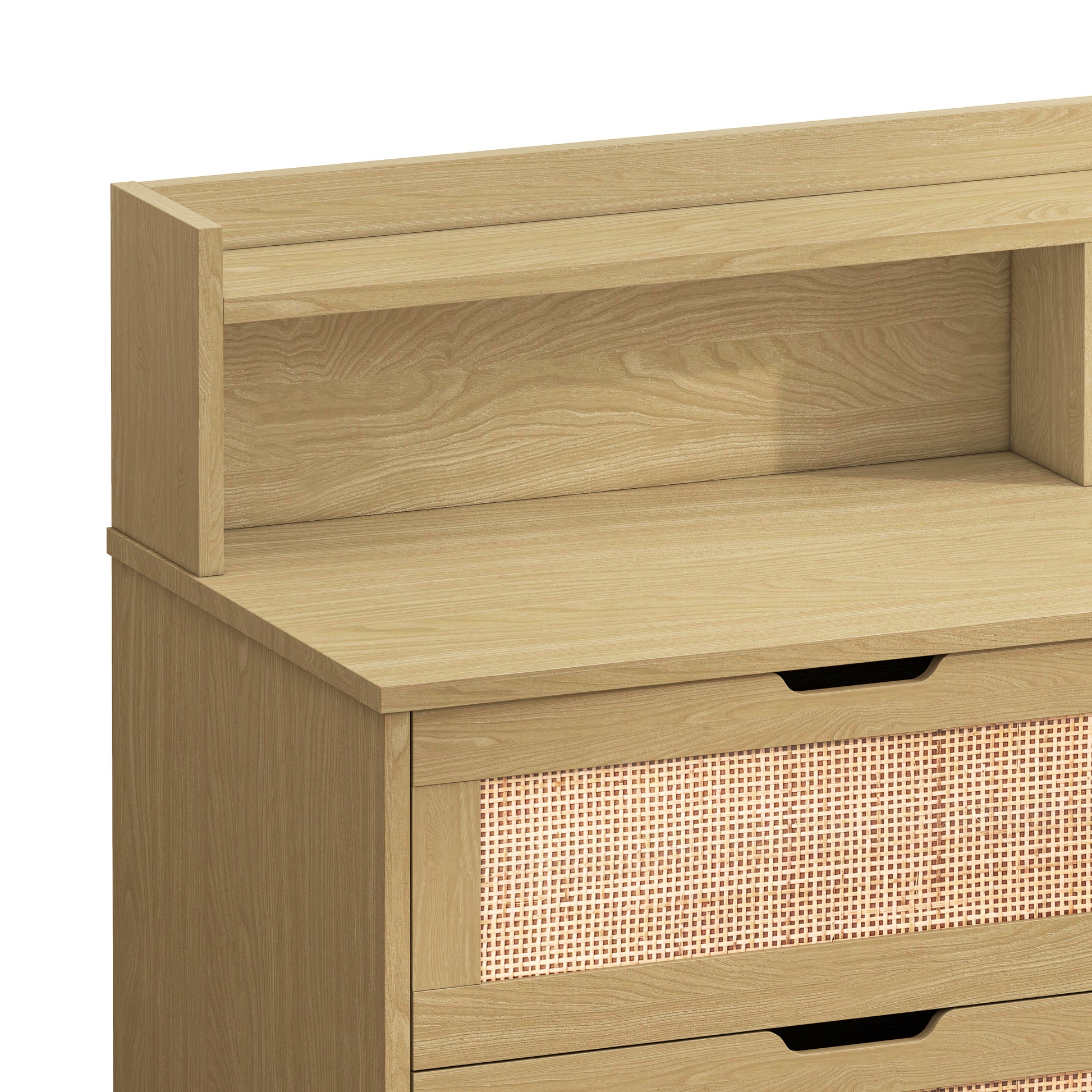 43.31"6 Drawers Rattan Storage Cabinet Rattan Drawer With Led Lights And Power Outlet,For Bedroom,Living Room,Natural Natural Particle Board