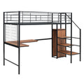 Twin Size Metal Loft Bed With Desk And Metal Grid, Stylish Metal Frame Bed With Lateral Storage Ladder And Wardrobe, Black Black Mdf Metal