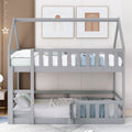 Twin Over Twin House Bunk Bed With Fence And Door, Gray Box Spring Not Required Twin Gray Wood Bedroom Bunk Solid Wood Mdf