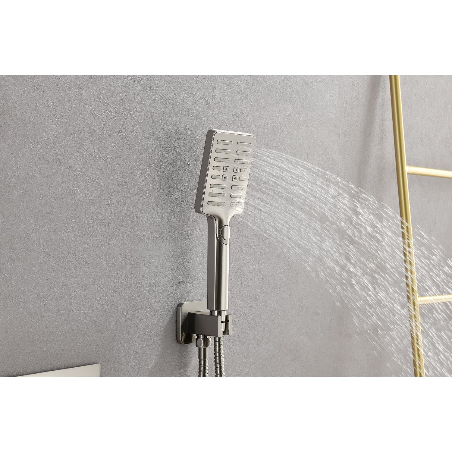 Wall Mounted Waterfall Rain Shower System With 3 Body Sprays & Handheld Shower Brushed Nickel Wall Mounted Bathroom Brass