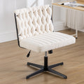 Armless Office Desk Chair No Wheels, White White Foam Polyester Blend