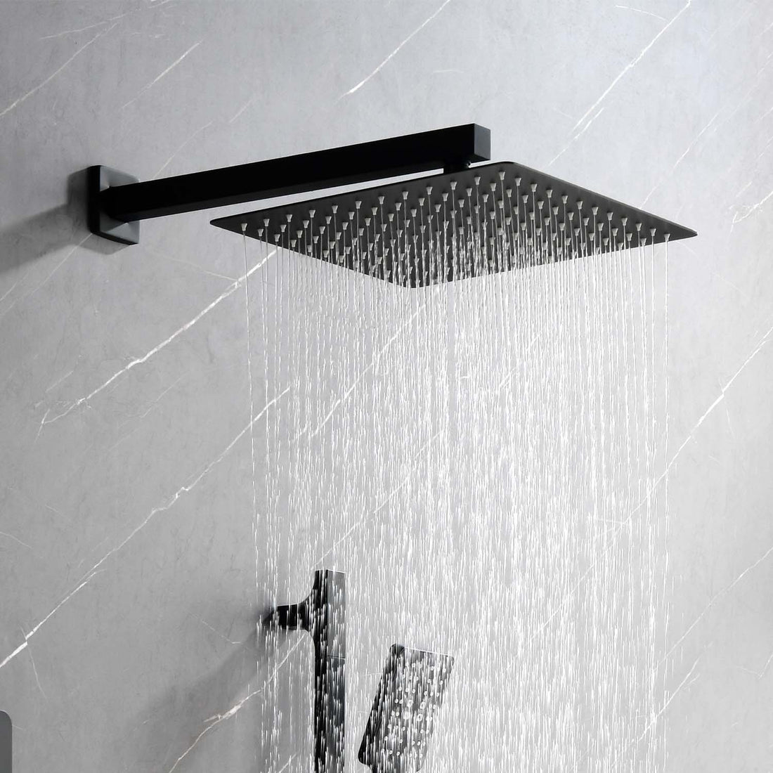 Shower System With Shower Head, Hand Shower, Slide Bar, Bodysprays, Shower Arm, Hose, Valve Trim, And Lever Handles Matte Black Wall Mounted Bathroom Brass