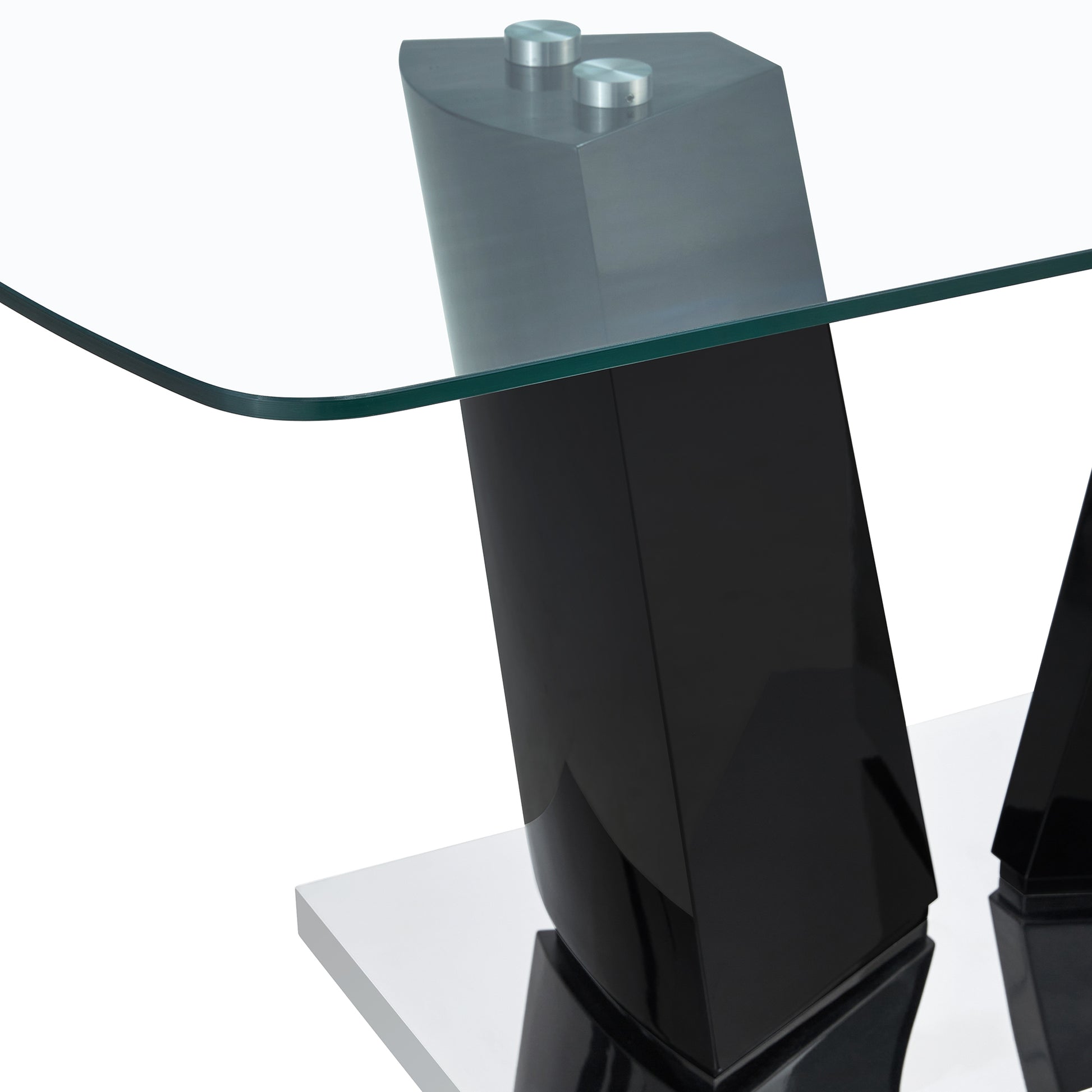 Modern Dining Table, 63" Dining Room Table With Glasstop And V Shape Base, Rectangular Kitchen Dining Table For Kitchen Living Dining Room Only Table Clear Black Dining Room Luxury,Modern Mdf Glass Glass Metal