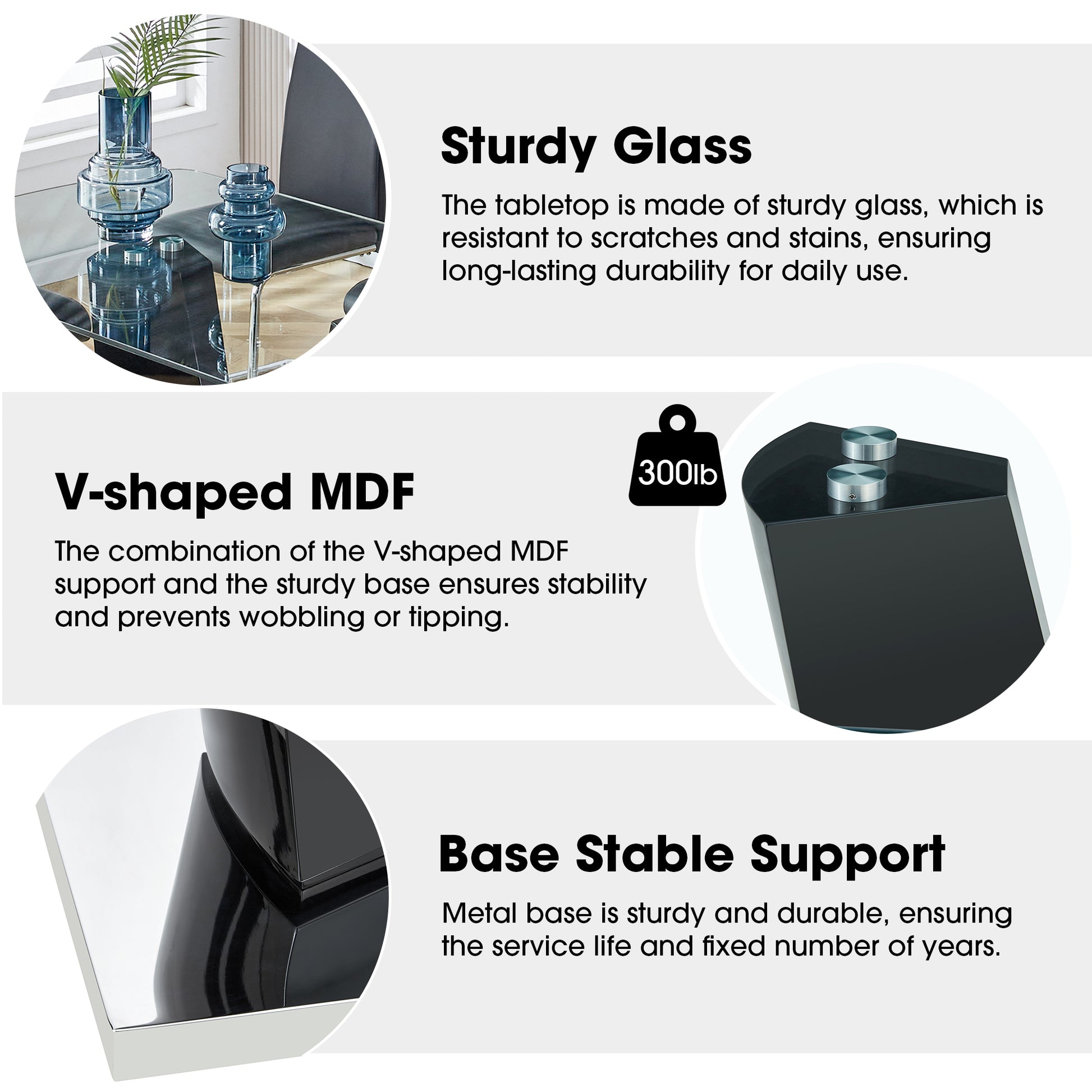 Modern Dining Table, 63" Dining Room Table With Glasstop And V Shape Base, Rectangular Kitchen Dining Table For Kitchen Living Dining Room Only Table Clear Black Dining Room Luxury,Modern Mdf Glass Glass Metal
