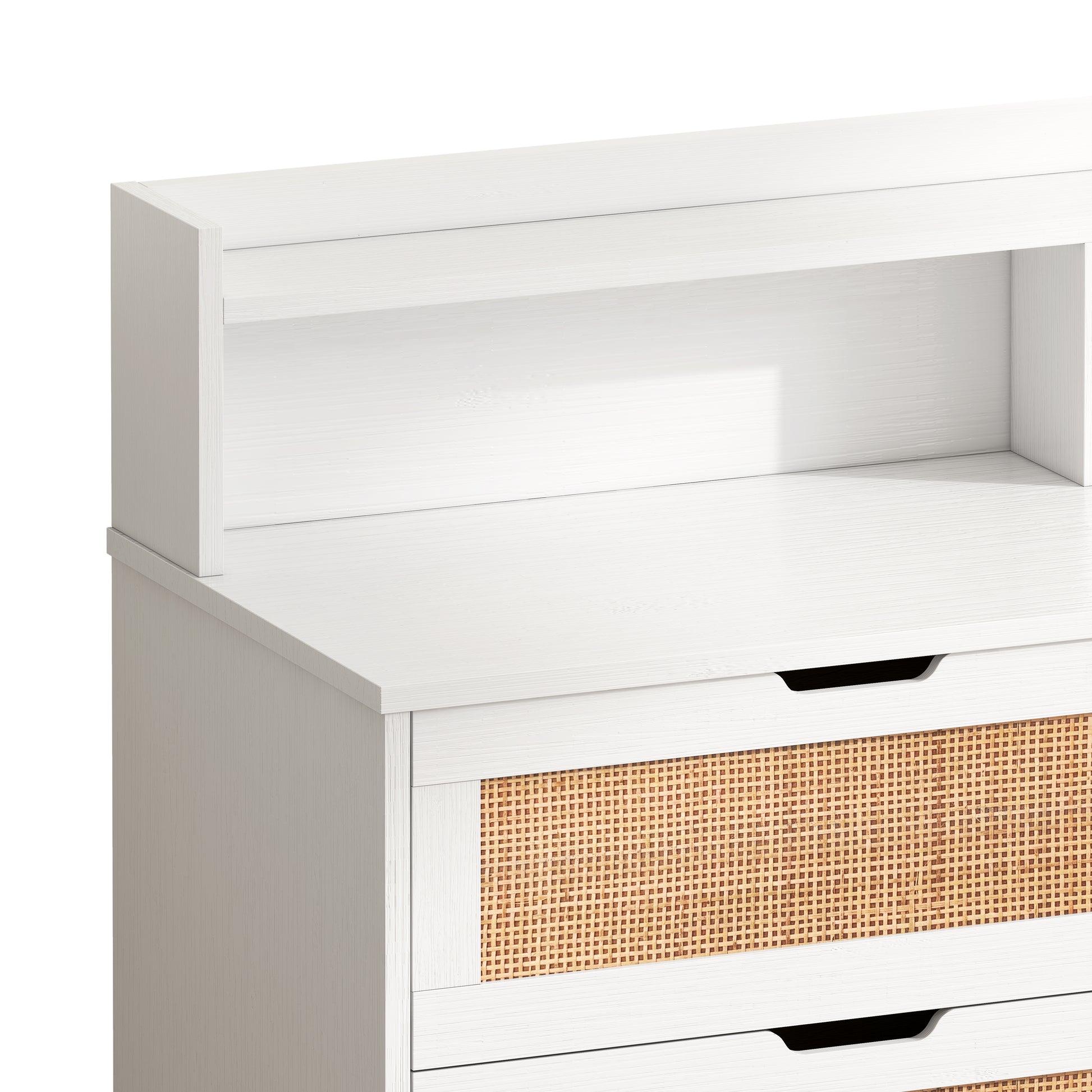 43.31"6 Drawers Rattan Storage Cabinet Rattan Drawer With Led Lights And Power Outlet,For Bedroom,Living Room,White White Particle Board