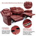3 Pieces Recliner Sofa Sets Home Theater Seating Manual Recliner Chair With Center Console And Led Light Strip For Living Room, Wine Red Wine Red Foam Faux Leather