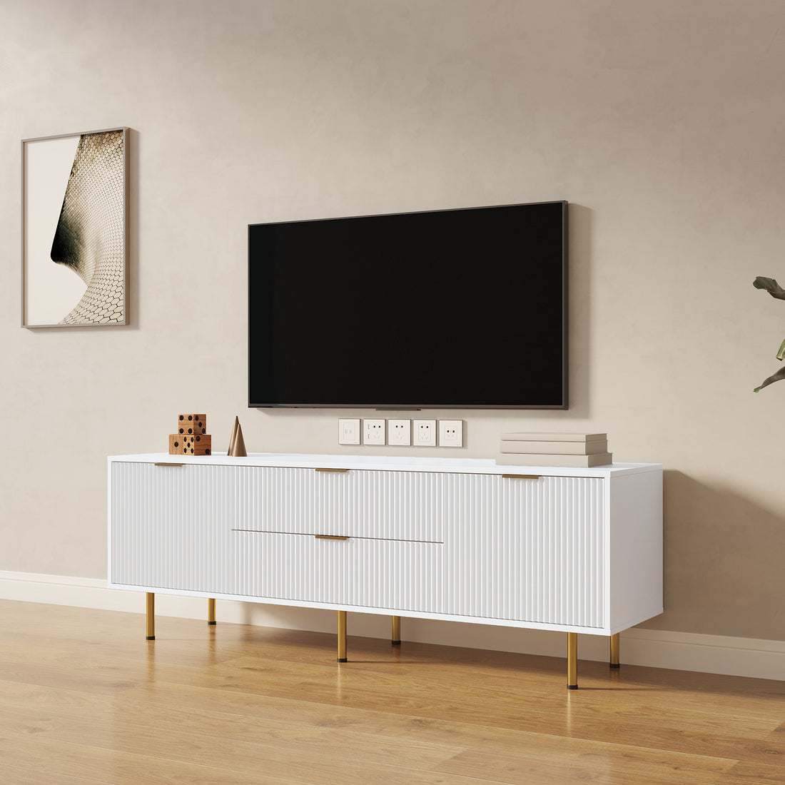 Modern Warm White Tv Cabinetfor Living Room Bedroom White Mdf