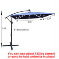 Square 2.5X2.5M Outdoor Patio Umbrella Solar Powered Led Lighted Sun Shade Market Waterproof 8 Ribs Umbrella With Crank And Cross Base For Garden Deck Backyard Pool Shade Outside Deck Swimming Pool