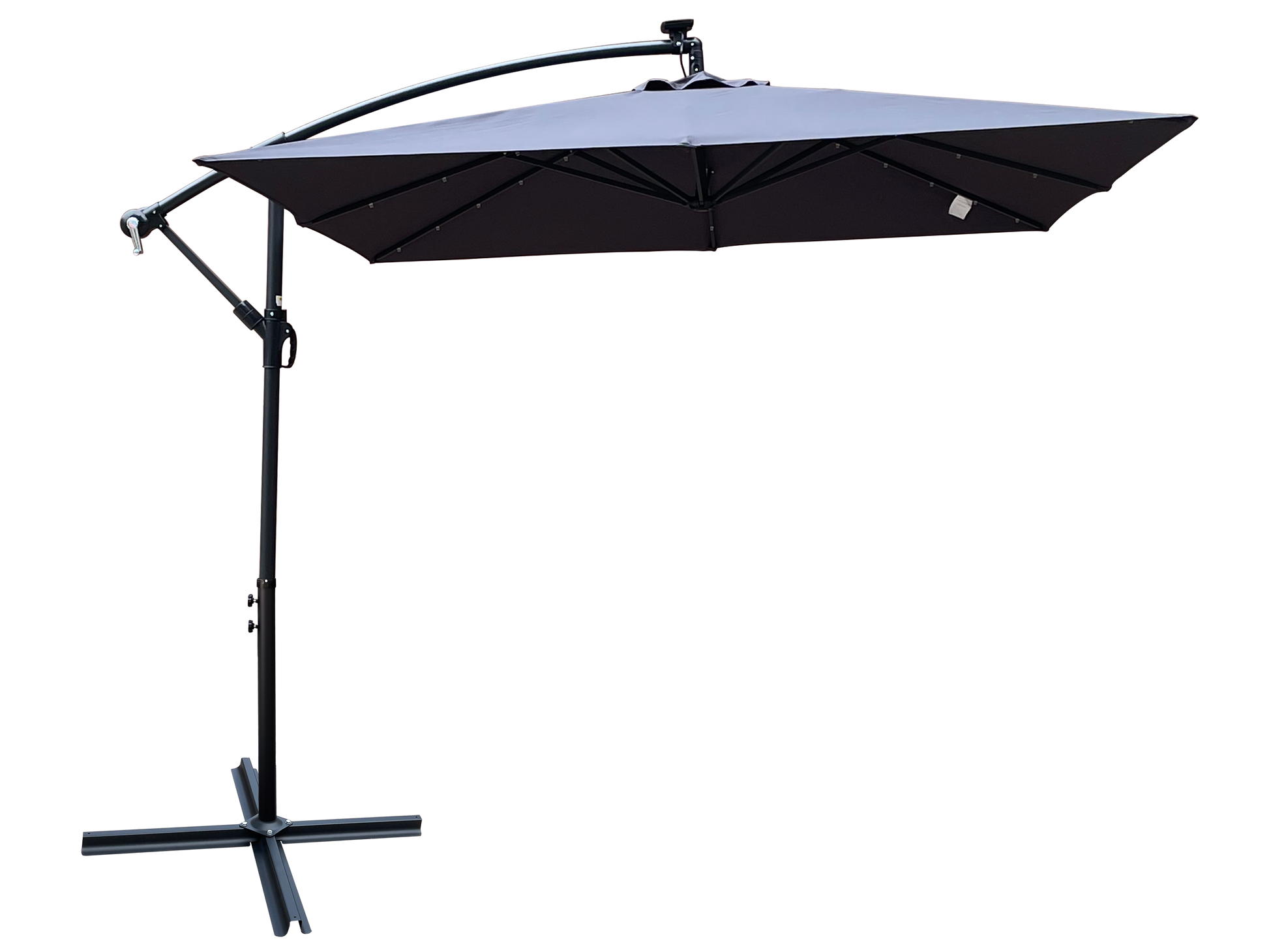 Square 2.5X2.5M Outdoor Patio Umbrella Solar Powered Led Lighted Sun Shade Market Waterproof 8 Ribs Umbrella With Crank And Cross Base For Garden Deck Backyard Pool Shade Outside Deck Swimming Pool