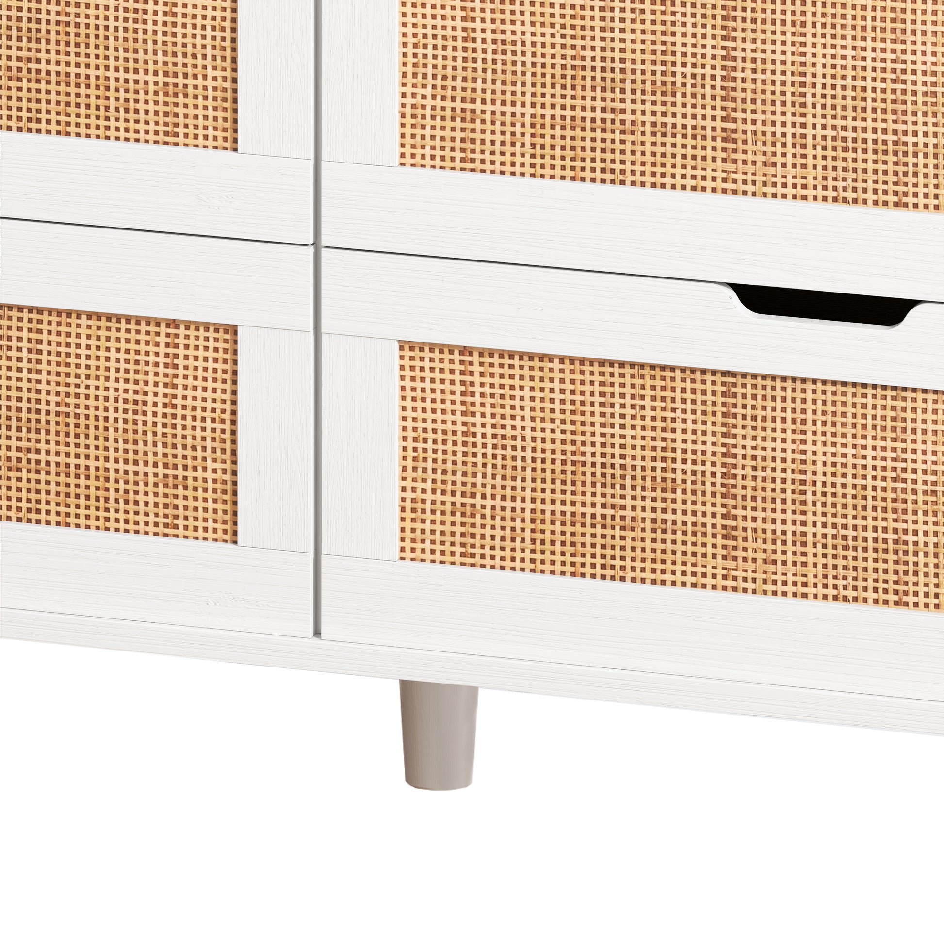 43.31"6 Drawers Rattan Storage Cabinet Rattan Drawer With Led Lights And Power Outlet,For Bedroom,Living Room,White White Particle Board