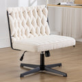 Armless Office Desk Chair No Wheels, White White Foam Polyester Blend