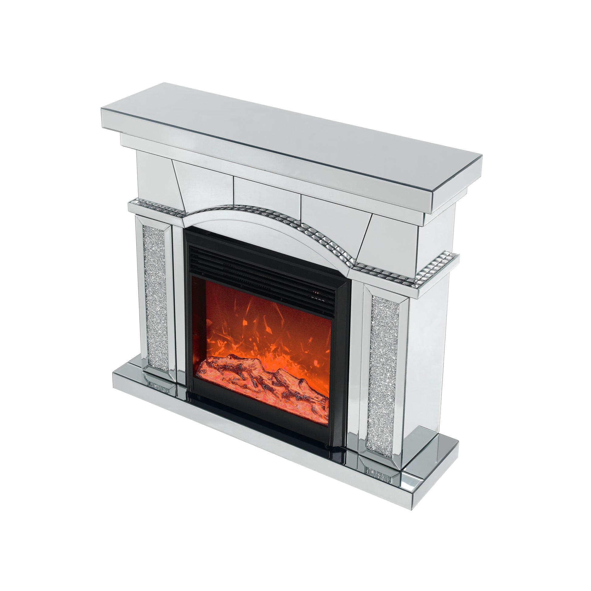W 46" X D 12.5" X H 41" Dome Door Acrylic Mirror Fireplace Cabinet, Tv Fireplace Cabinet Powder Coated Electric Primary Living Space Yes Insert Electric 41 50 Yes Silver 400 Natural Vent American Design Acrylic Mdf Glass