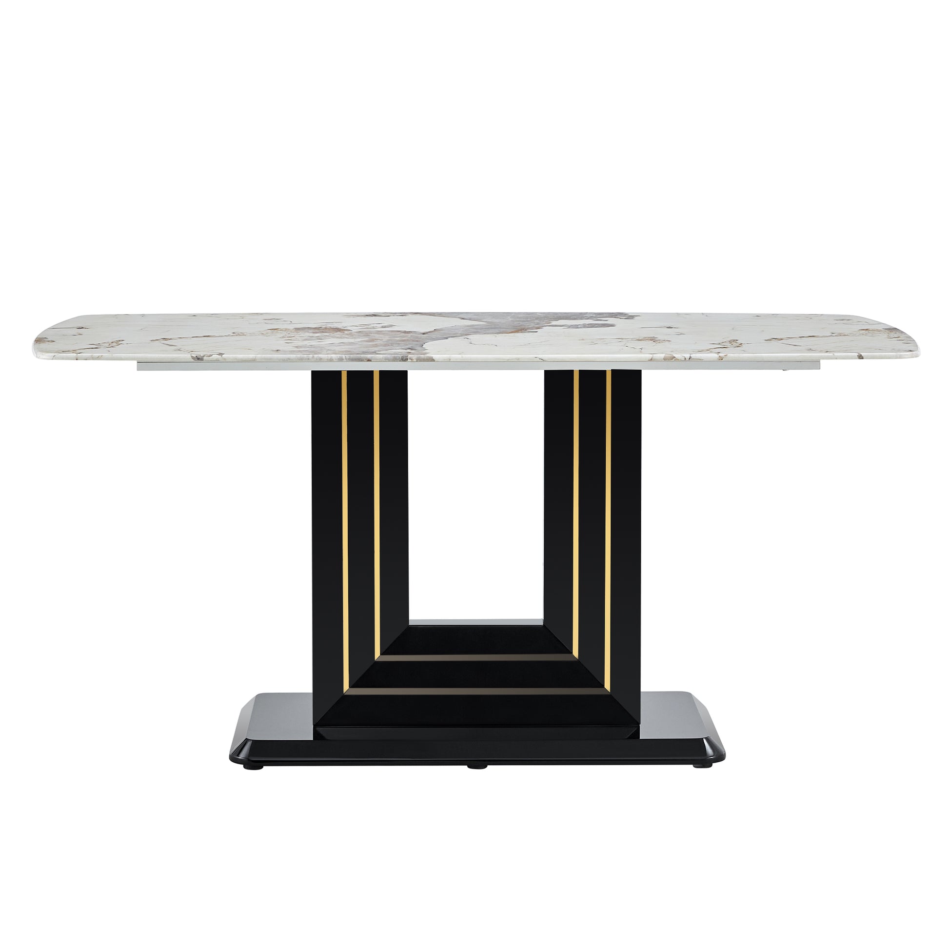 Rectangular 63" Marble Dining Table, Luxurious Dining Room Table With Faux Marble Top And U Shape Mdf Base, Modern Kitchen Dining Table For Kitchen Living Dining Room White Black Luxury,Modern Mdf