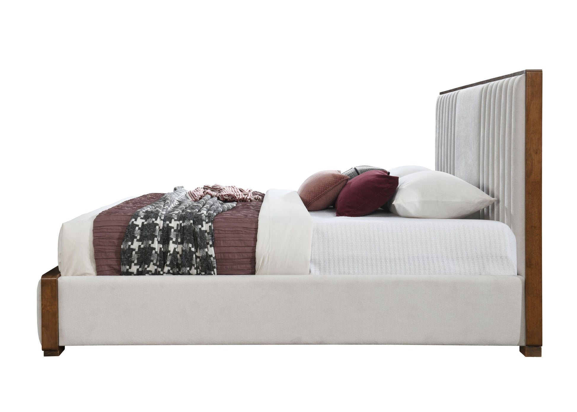 Kaleea Eastern King Bed, Light Gray Chenille & Walnut Finish Bd02467Ek Light Gray Chenille