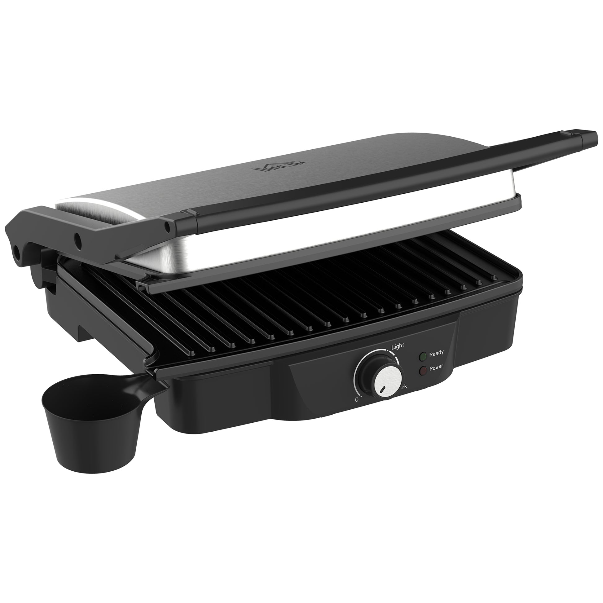 4 Slice Panini Press Grill, Stainless Steel Sandwich Maker With Non Stick Double Plates, Locking Lids And Drip Tray, Opens 180 Degrees To Fit Any Type Or Size Of Food Black Stainless Steel