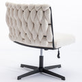 Armless Office Desk Chair No Wheels, White White Foam Polyester Blend