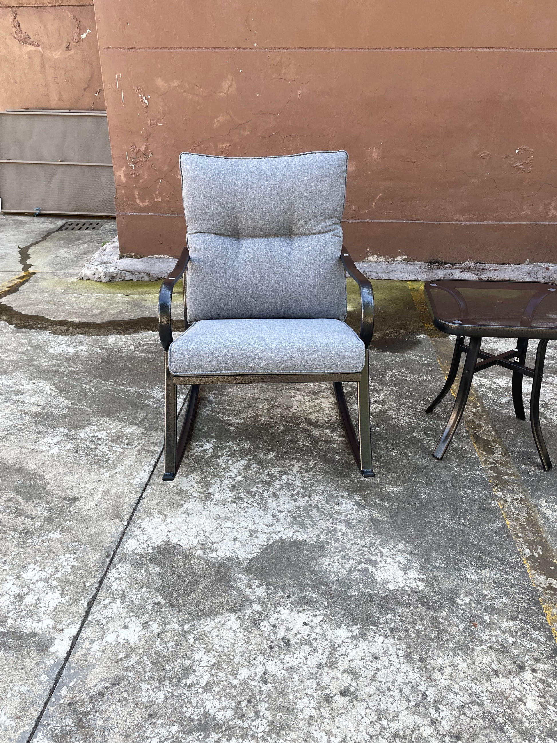 Rocker Set Chair And Teapoy Medium Grey Yes Medium Grey Metal