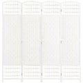 4 Panel Room Divider, Folding Privacy Screen, 5.6' Room Separator, Wave Fiber Freestanding Partition Wall Divider For Rooms, Home, Office, White White Paper